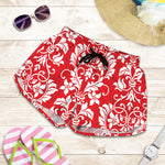 Red And White Damask Pattern Print Women's Shorts