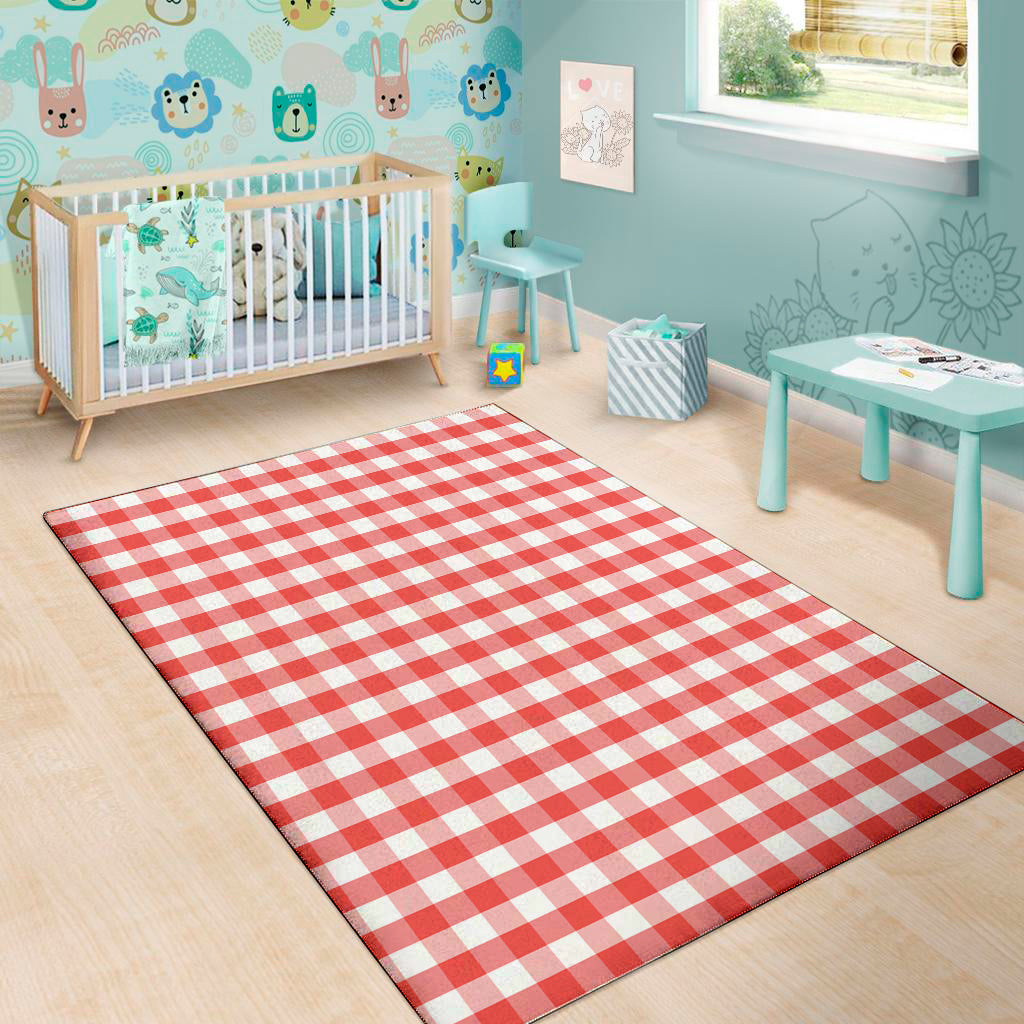 Red And White Gingham Pattern Print Area Rug