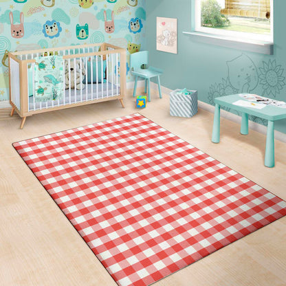 Red And White Gingham Pattern Print Area Rug