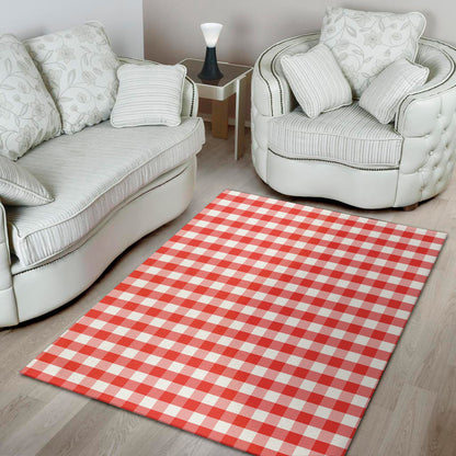 Red And White Gingham Pattern Print Area Rug