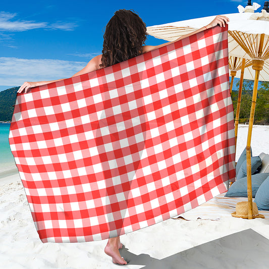 Red And White Gingham Pattern Print Beach Sarong Wrap