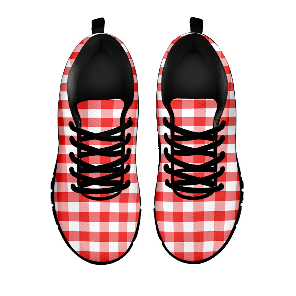 Red And White Gingham Pattern Print Black Sneakers