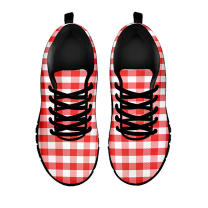 Red And White Gingham Pattern Print Black Sneakers