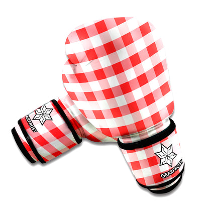 Red And White Gingham Pattern Print Boxing Gloves