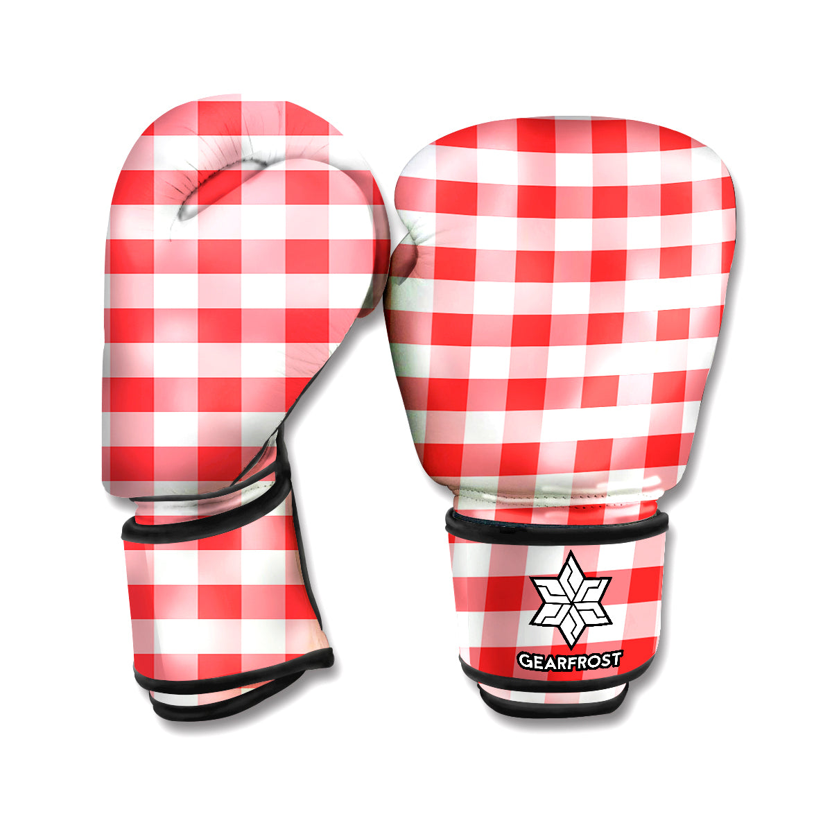 Red And White Gingham Pattern Print Boxing Gloves