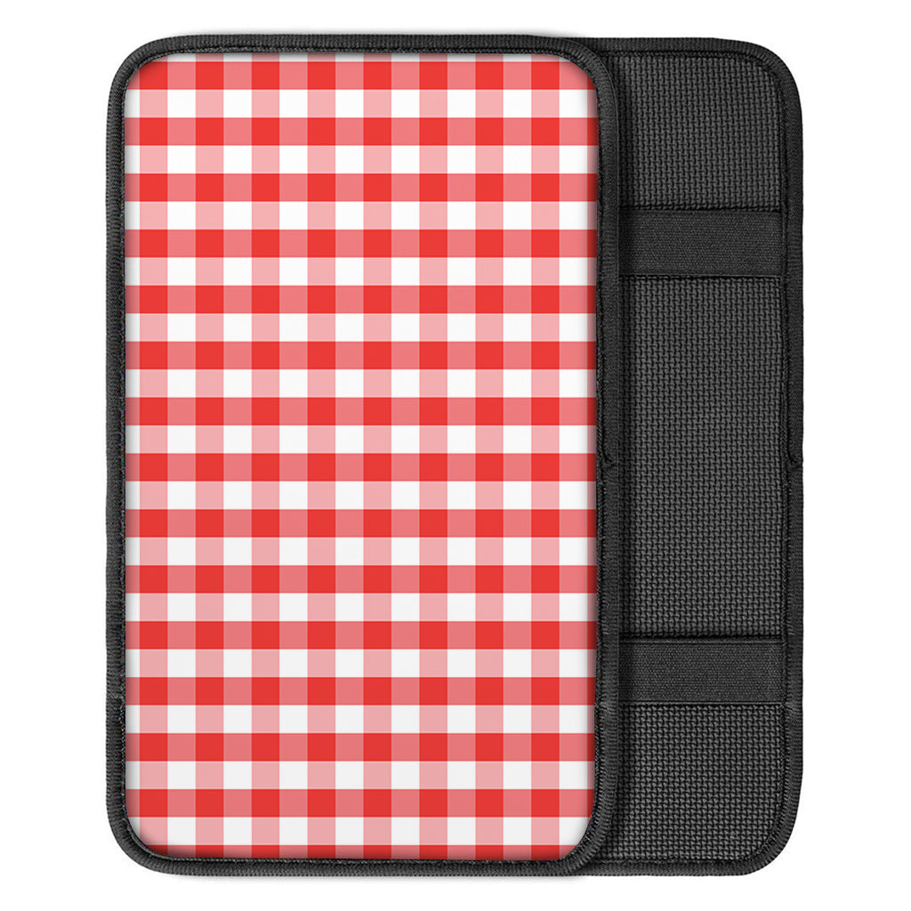Red And White Gingham Pattern Print Car Center Console Cover