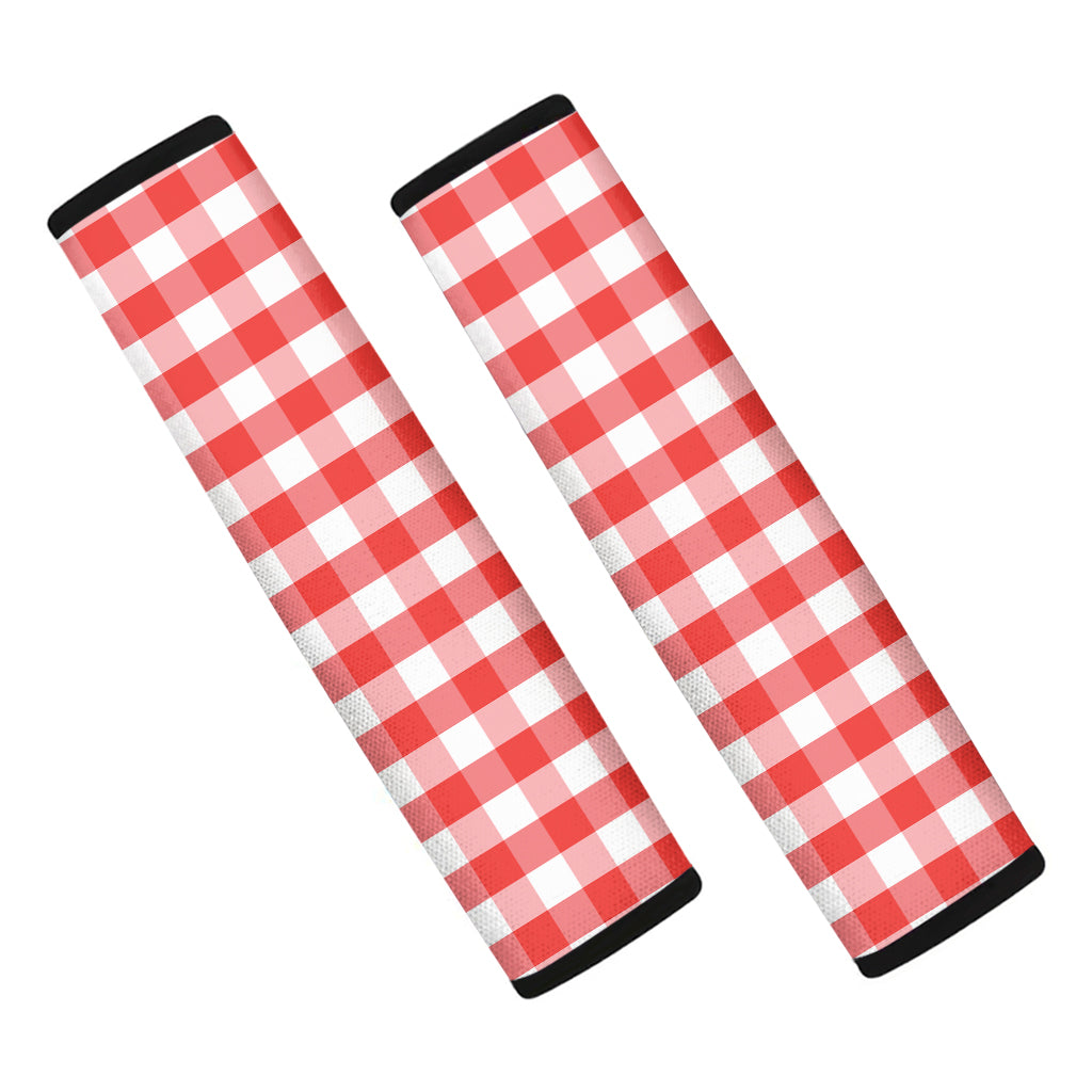 Red And White Gingham Pattern Print Car Seat Belt Covers