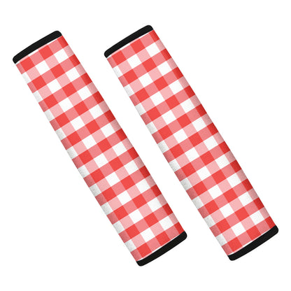 Red And White Gingham Pattern Print Car Seat Belt Covers