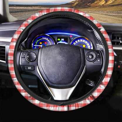 Red And White Gingham Pattern Print Car Steering Wheel Cover