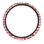 Red And White Gingham Pattern Print Car Steering Wheel Cover