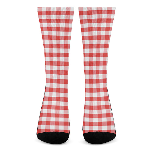 Red And White Gingham Pattern Print Crew Socks