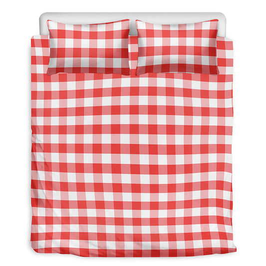 Red And White Gingham Pattern Print Duvet Cover Bedding Set