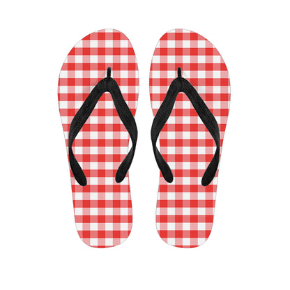 Red And White Gingham Pattern Print Flip Flops
