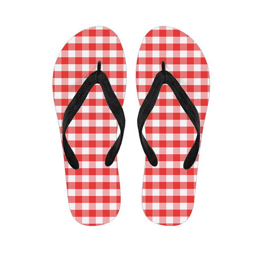 Red And White Gingham Pattern Print Flip Flops