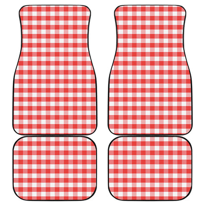 Red And White Gingham Pattern Print Front and Back Car Floor Mats