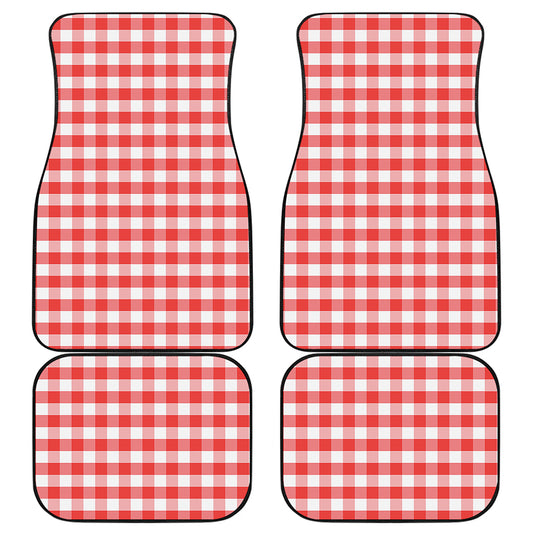 Red And White Gingham Pattern Print Front and Back Car Floor Mats