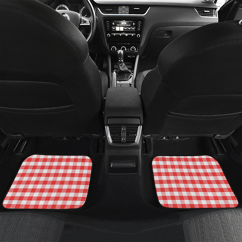 Red And White Gingham Pattern Print Front and Back Car Floor Mats