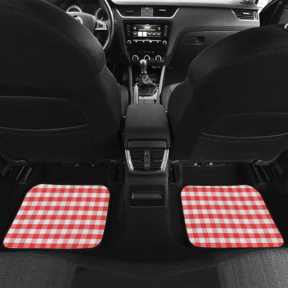Red And White Gingham Pattern Print Front and Back Car Floor Mats