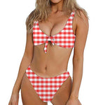 Red And White Gingham Pattern Print Front Bow Tie Bikini