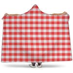 Red And White Gingham Pattern Print Hooded Blanket