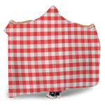 Red And White Gingham Pattern Print Hooded Blanket
