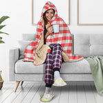 Red And White Gingham Pattern Print Hooded Blanket