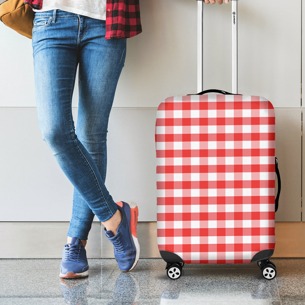 Red And White Gingham Pattern Print Luggage Cover