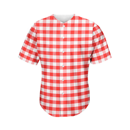 Red And White Gingham Pattern Print Men's Baseball Jersey