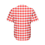 Red And White Gingham Pattern Print Men's Baseball Jersey