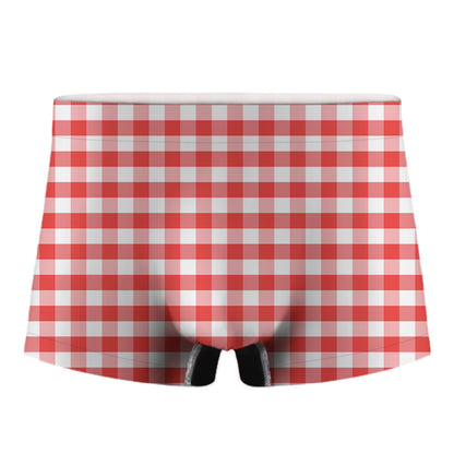 Red And White Gingham Pattern Print Men's Boxer Briefs