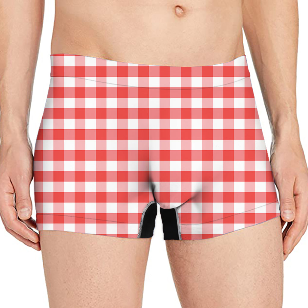 Red And White Gingham Pattern Print Men's Boxer Briefs