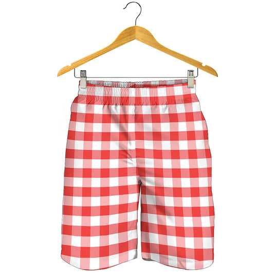 Red And White Gingham Pattern Print Men's Shorts