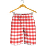 Red And White Gingham Pattern Print Men's Shorts