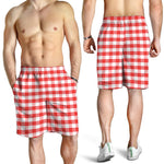 Red And White Gingham Pattern Print Men's Shorts