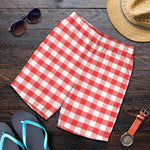 Red And White Gingham Pattern Print Men's Shorts