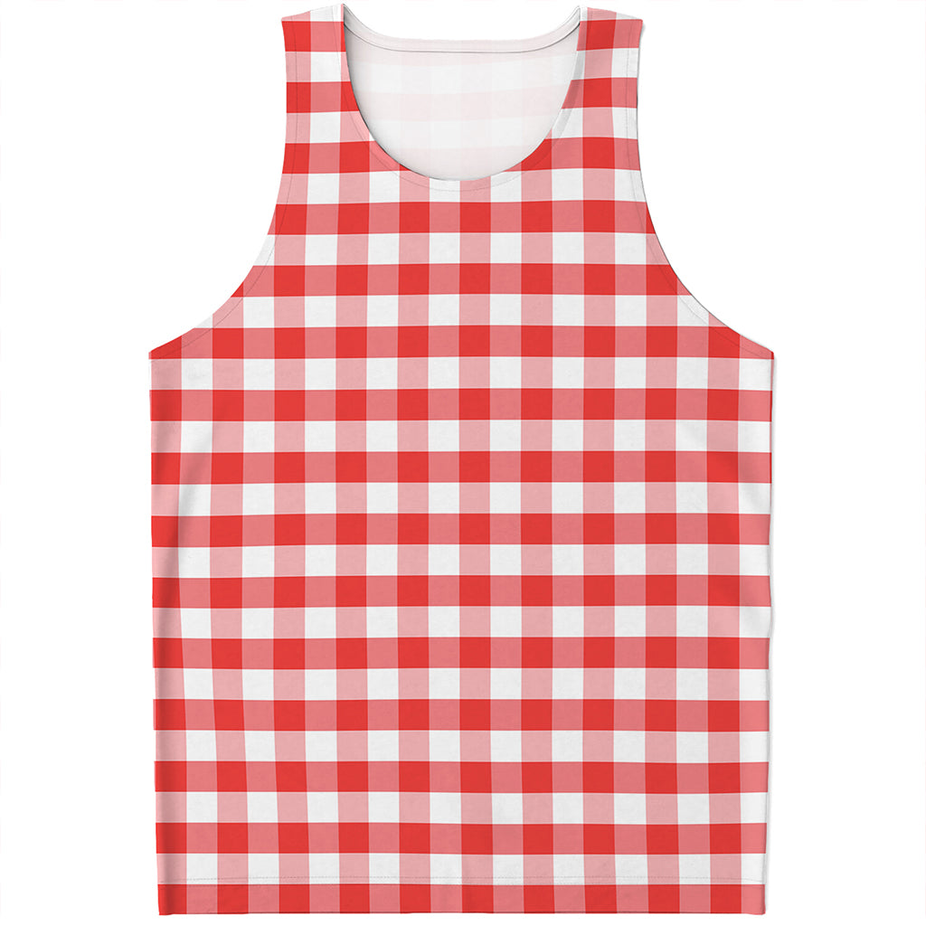 Red And White Gingham Pattern Print Men's Tank Top