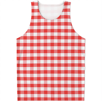 Red And White Gingham Pattern Print Men's Tank Top