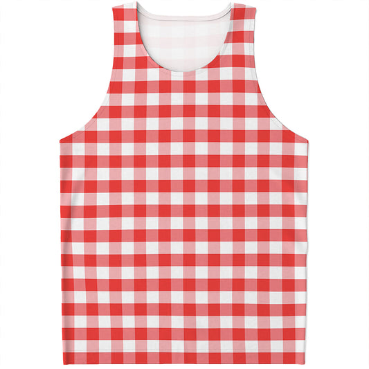 Red And White Gingham Pattern Print Men's Tank Top