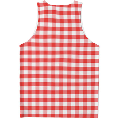 Red And White Gingham Pattern Print Men's Tank Top