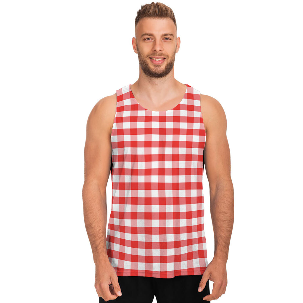 Red And White Gingham Pattern Print Men's Tank Top