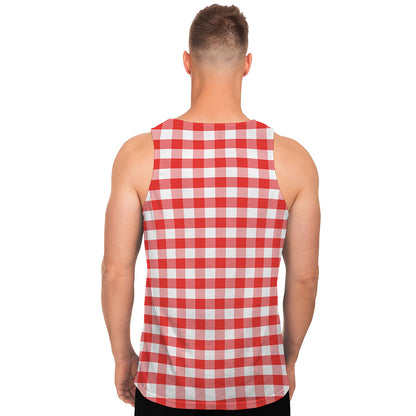 Red And White Gingham Pattern Print Men's Tank Top