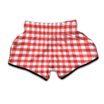 Red And White Gingham Pattern Print Muay Thai Boxing Shorts