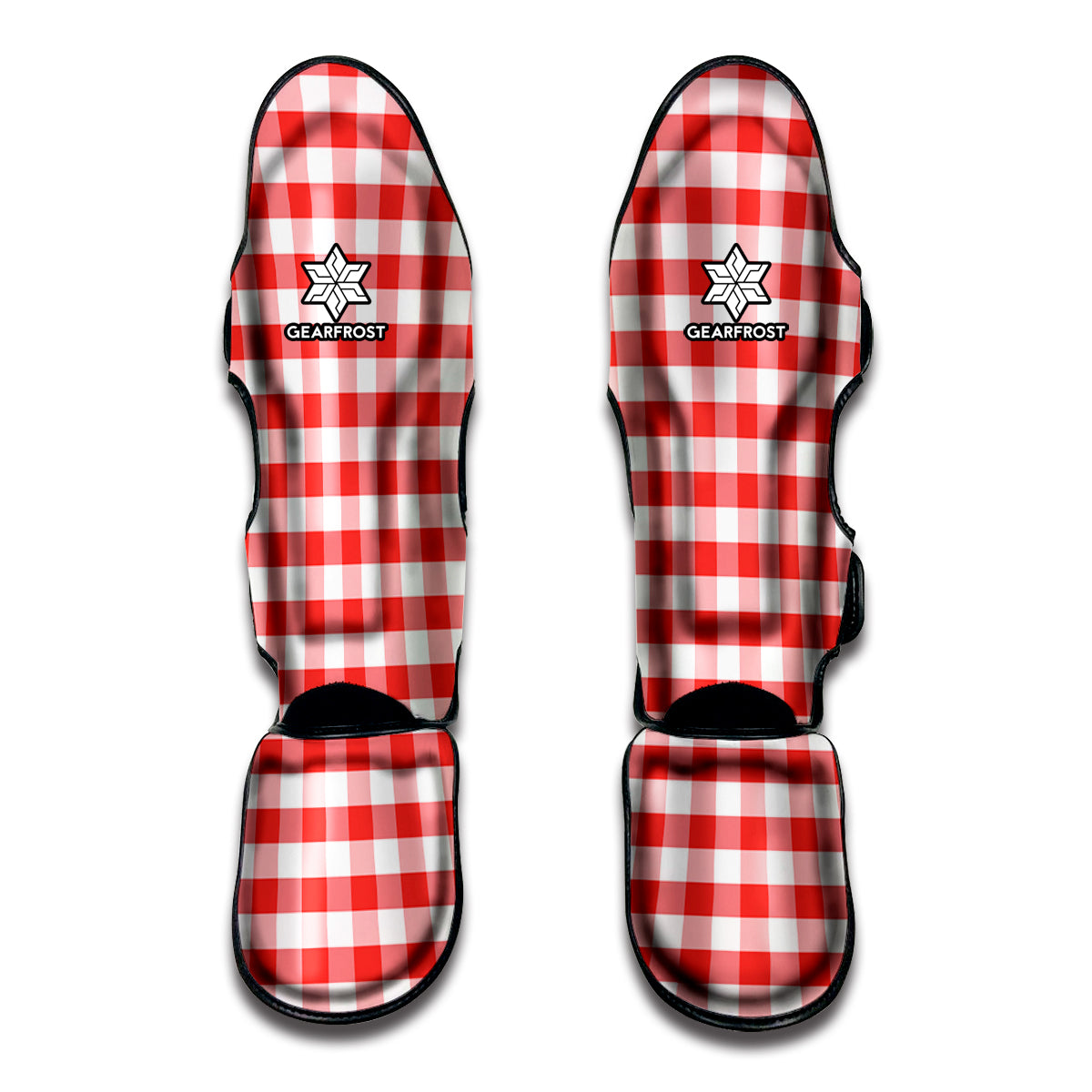 Red And White Gingham Pattern Print Muay Thai Shin Guard