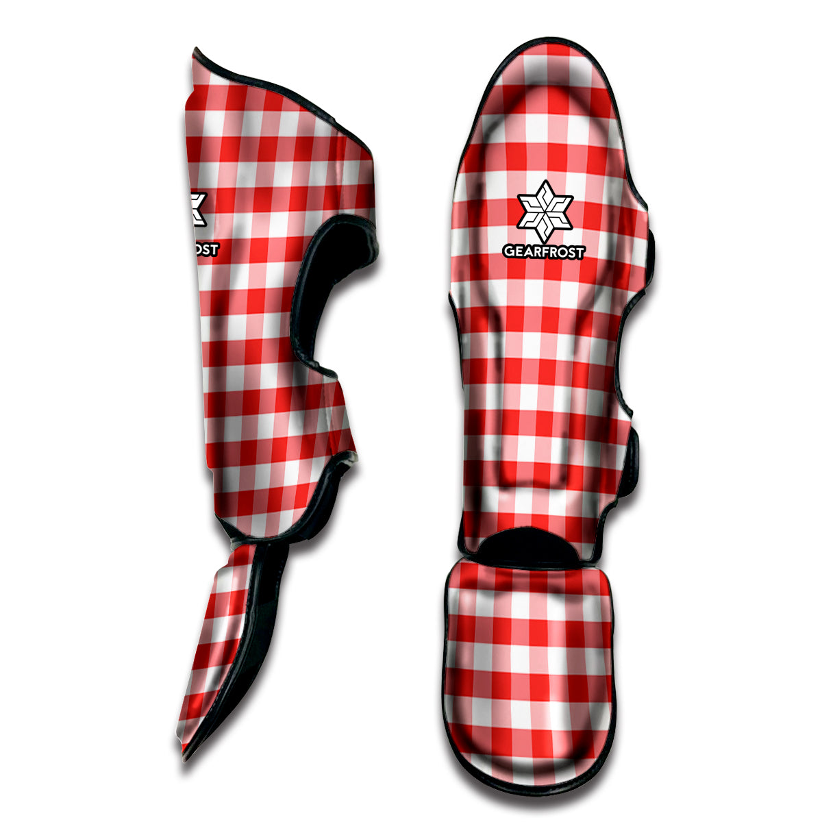 Red And White Gingham Pattern Print Muay Thai Shin Guard