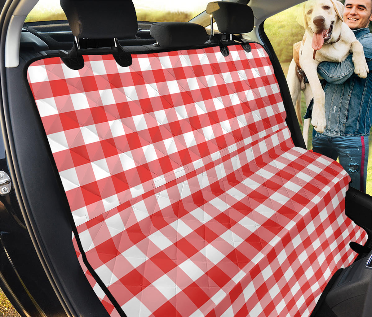 Red And White Gingham Pattern Print Pet Car Back Seat Cover