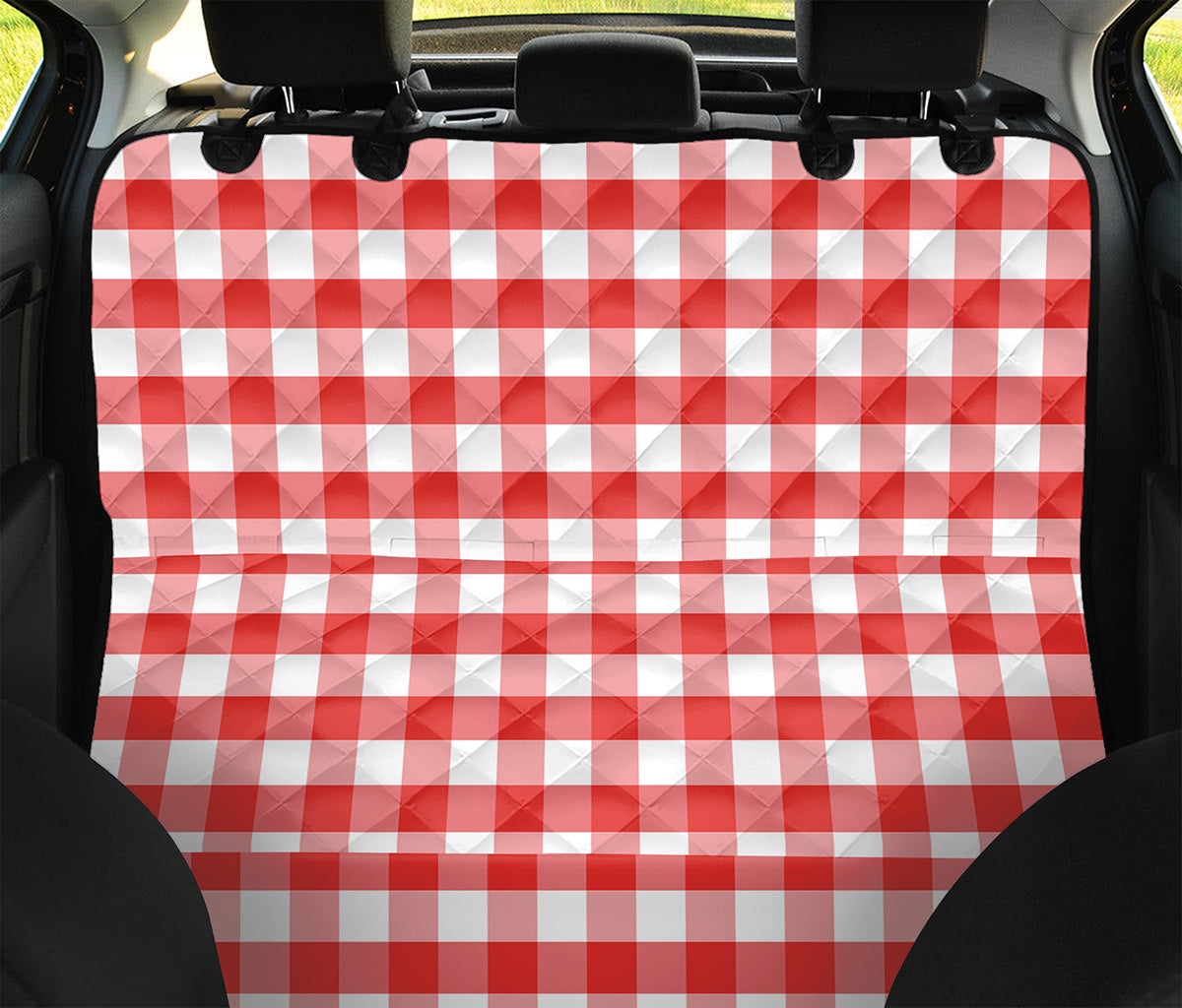 Red And White Gingham Pattern Print Pet Car Back Seat Cover