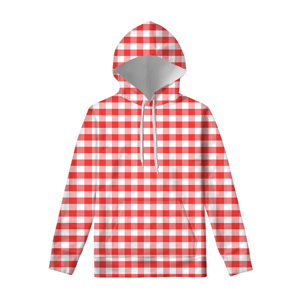 Red And White Gingham Pattern Print Pullover Hoodie