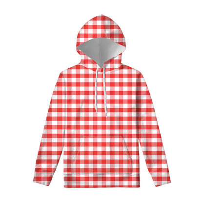 Red And White Gingham Pattern Print Pullover Hoodie