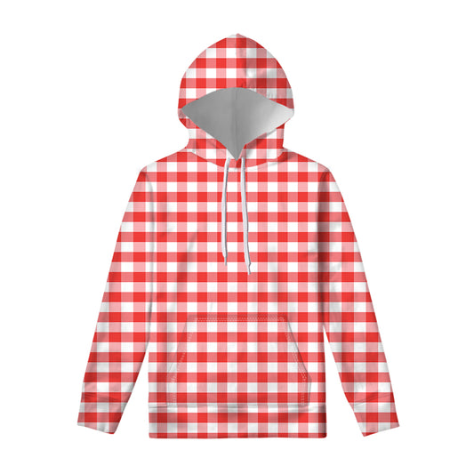 Red And White Gingham Pattern Print Pullover Hoodie