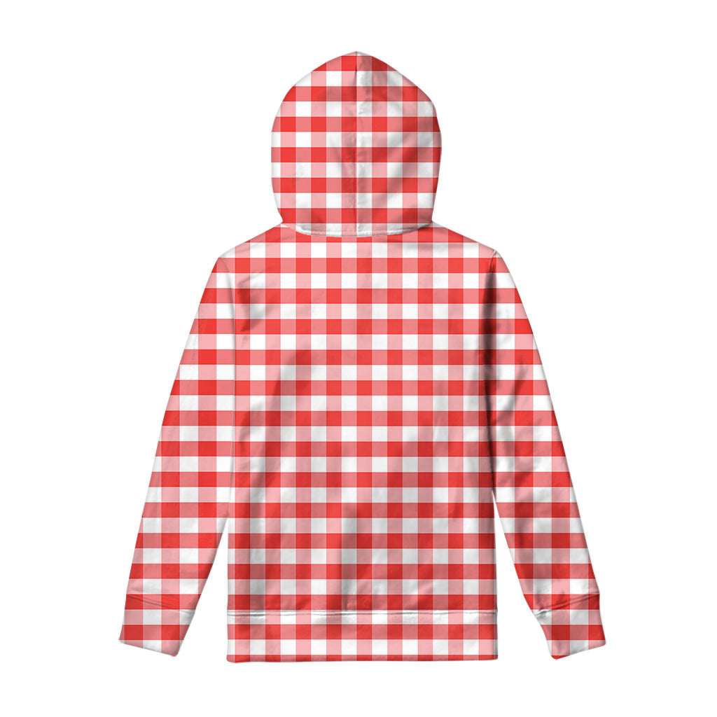 Red And White Gingham Pattern Print Pullover Hoodie